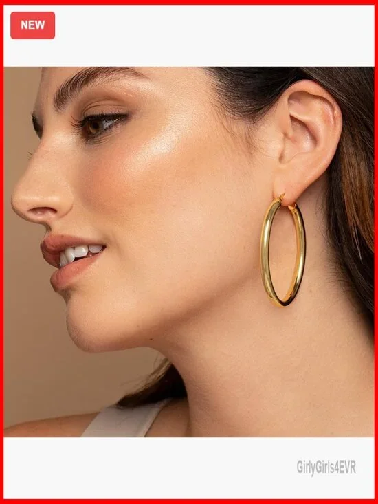 Sterling Silver Chunky Hoop Earrings, Hypoallergenic, 20-60mm Sizes - Picture 5 of 7